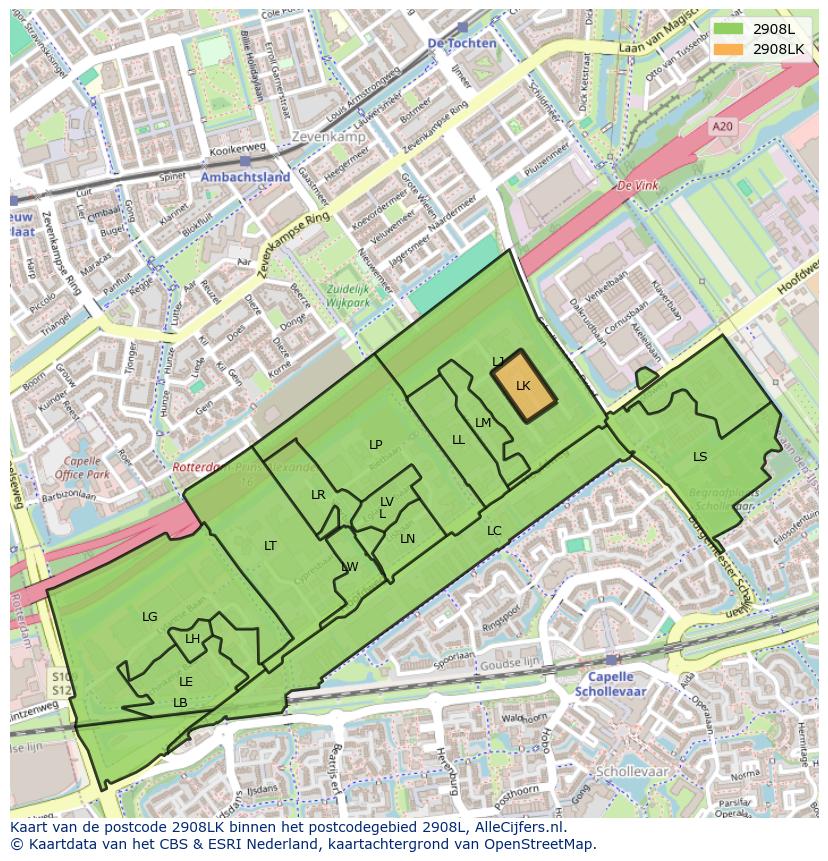 Afbeelding van het postcodegebied 2908 LK op de kaart.
