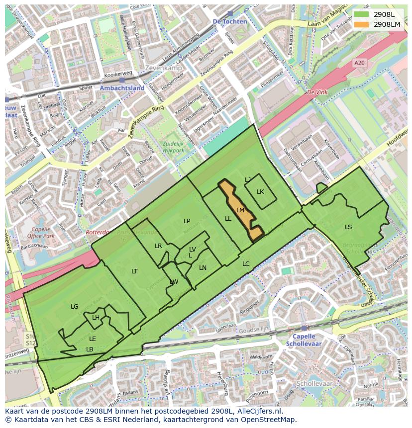 Afbeelding van het postcodegebied 2908 LM op de kaart.