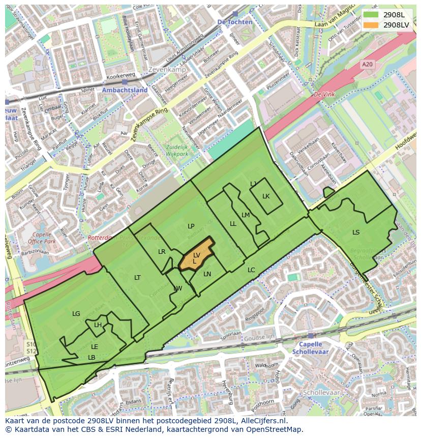 Afbeelding van het postcodegebied 2908 LV op de kaart.