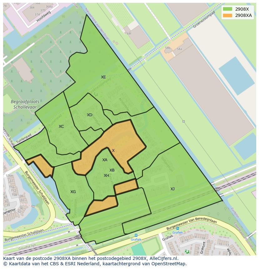 Afbeelding van het postcodegebied 2908 XA op de kaart.