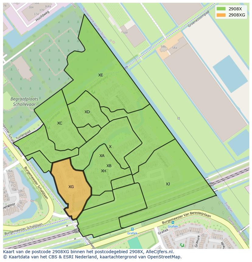 Afbeelding van het postcodegebied 2908 XG op de kaart.