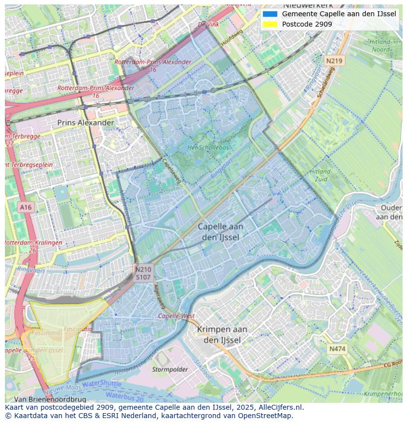Afbeelding van het postcodegebied 2909 op de kaart.