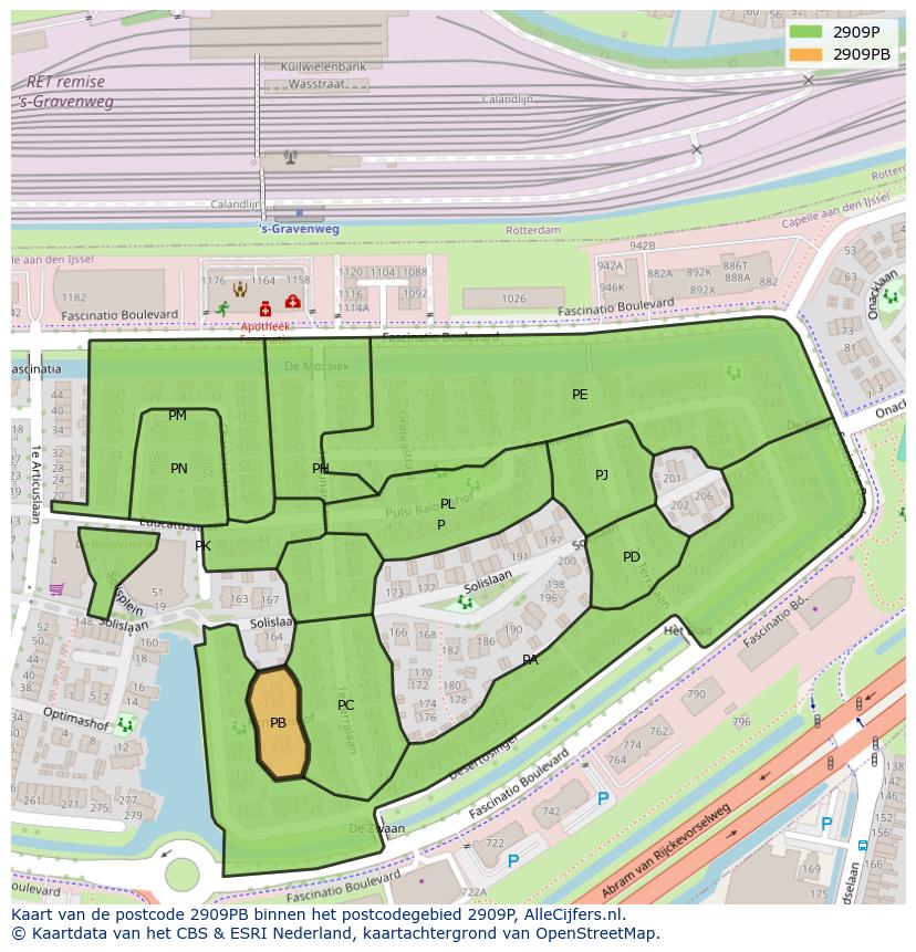 Afbeelding van het postcodegebied 2909 PB op de kaart.