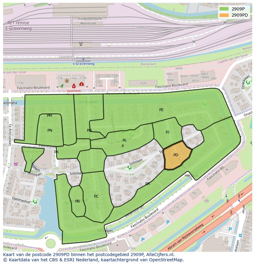 Afbeelding van het postcodegebied 2909 PD op de kaart.