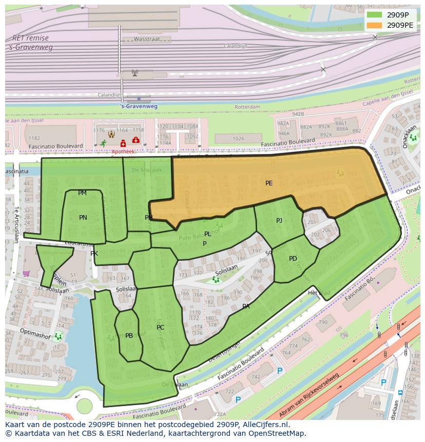 Afbeelding van het postcodegebied 2909 PE op de kaart.