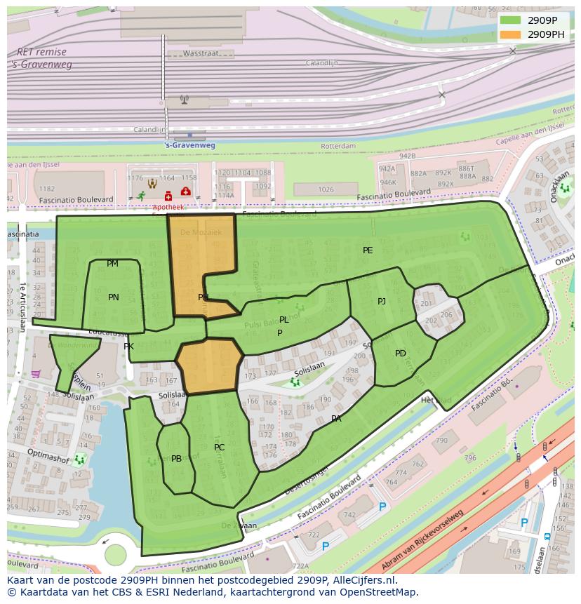 Afbeelding van het postcodegebied 2909 PH op de kaart.