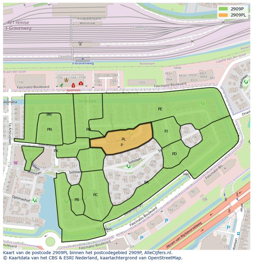 Afbeelding van het postcodegebied 2909 PL op de kaart.