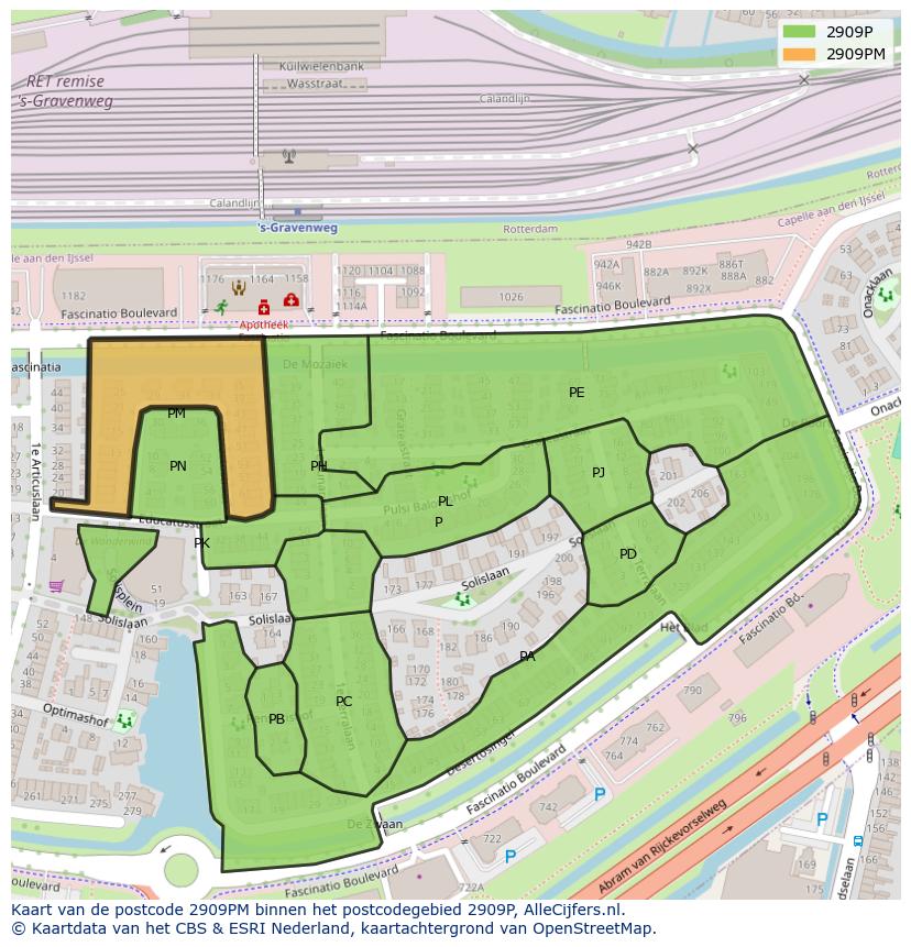 Afbeelding van het postcodegebied 2909 PM op de kaart.