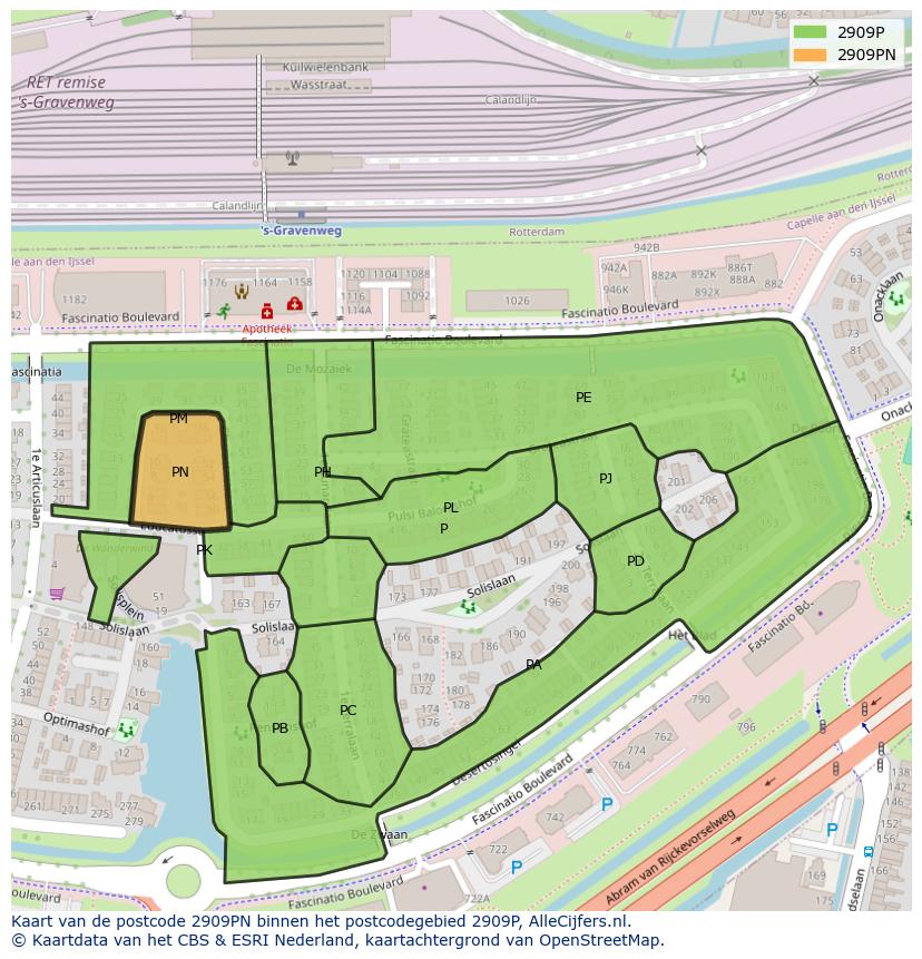 Afbeelding van het postcodegebied 2909 PN op de kaart.