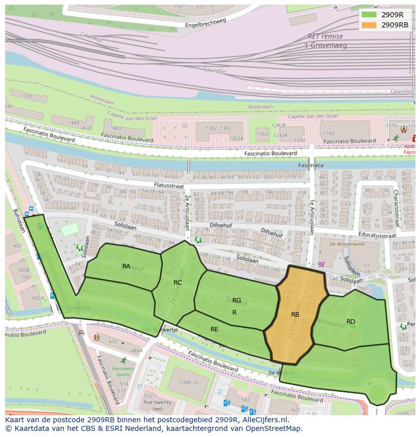 Afbeelding van het postcodegebied 2909 RB op de kaart.
