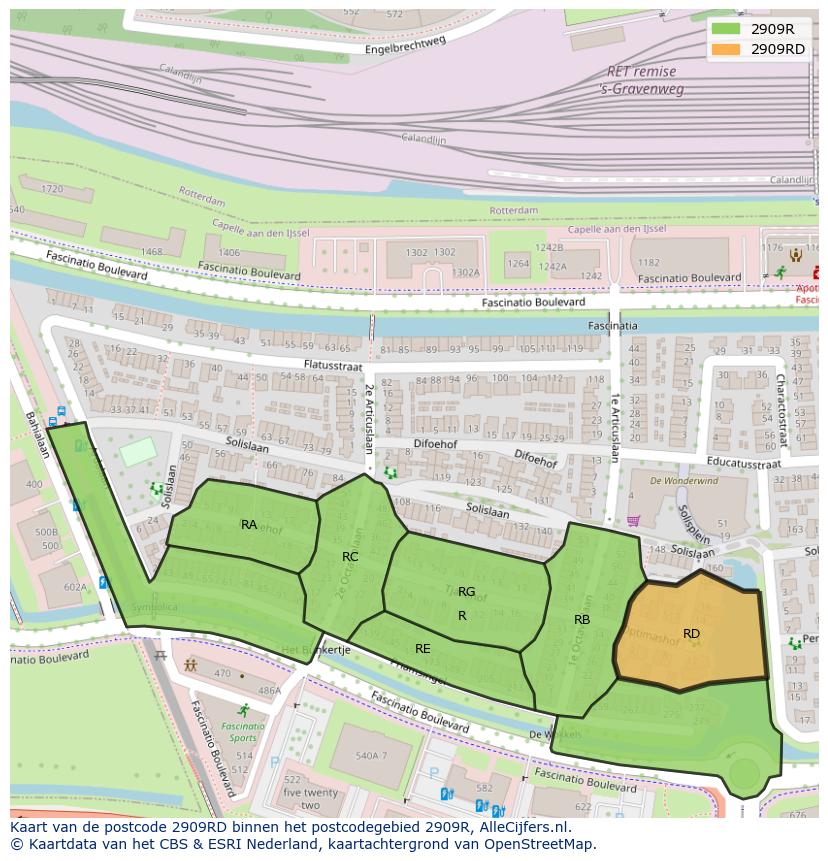 Afbeelding van het postcodegebied 2909 RD op de kaart.