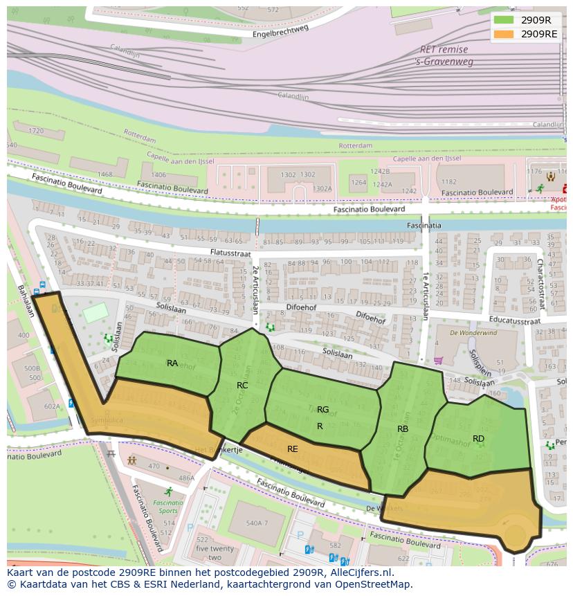 Afbeelding van het postcodegebied 2909 RE op de kaart.