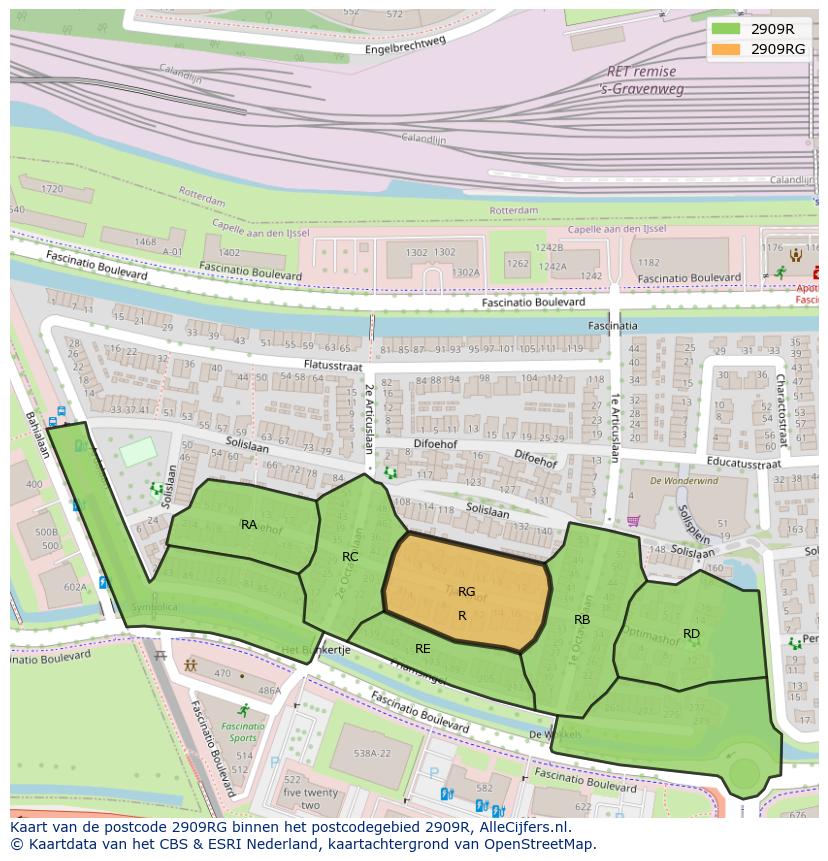 Afbeelding van het postcodegebied 2909 RG op de kaart.
