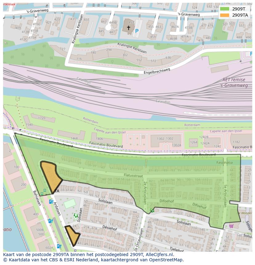 Afbeelding van het postcodegebied 2909 TA op de kaart.