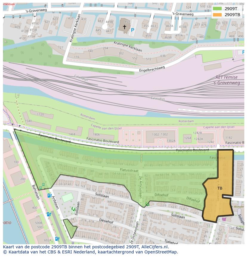 Afbeelding van het postcodegebied 2909 TB op de kaart.