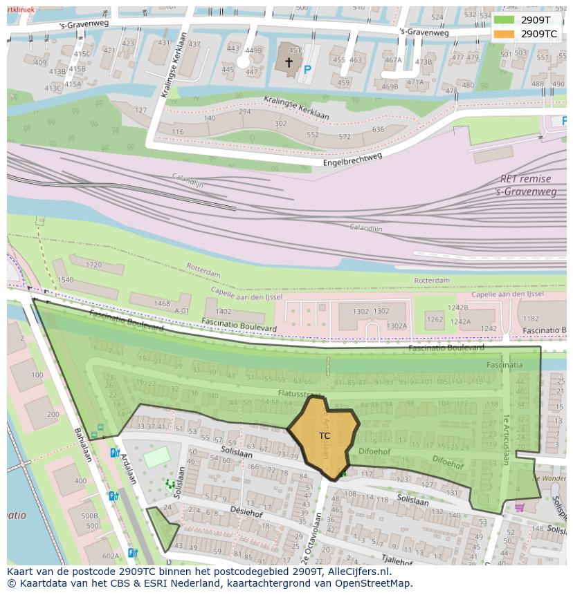 Afbeelding van het postcodegebied 2909 TC op de kaart.