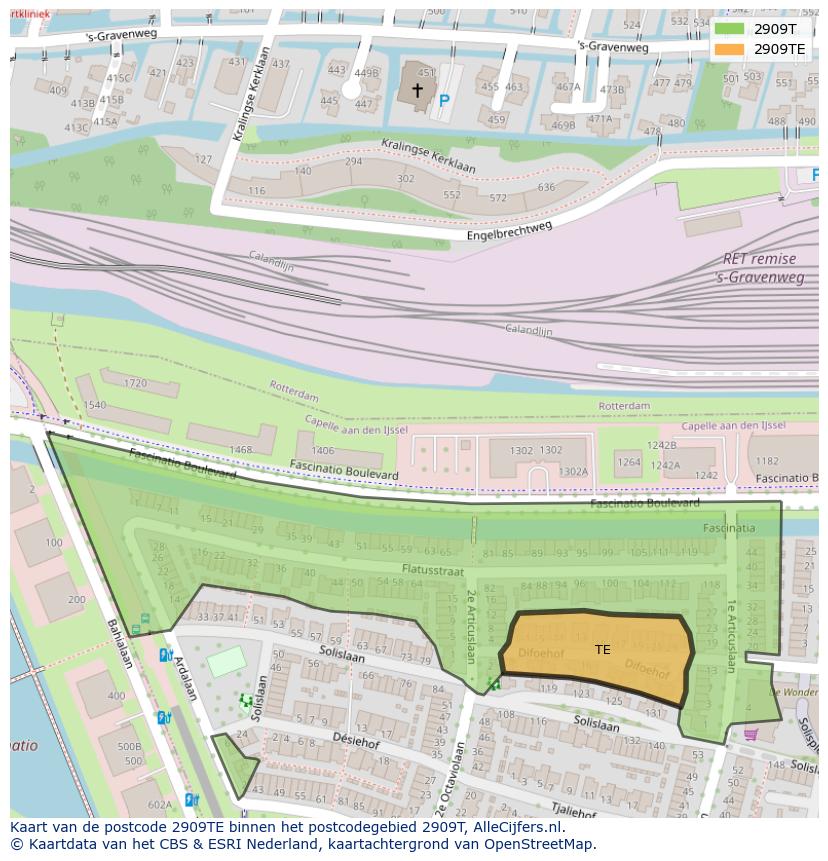 Afbeelding van het postcodegebied 2909 TE op de kaart.