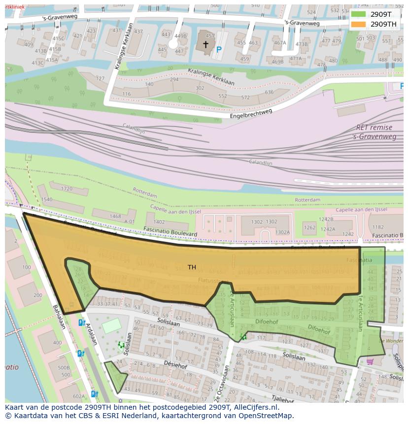 Afbeelding van het postcodegebied 2909 TH op de kaart.