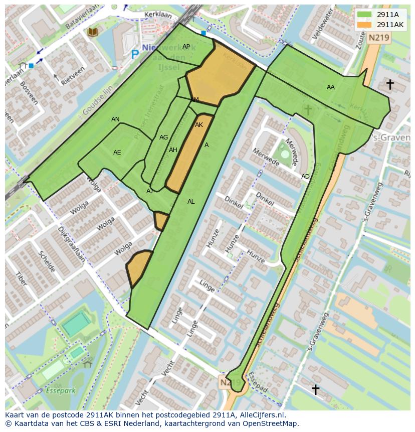 Afbeelding van het postcodegebied 2911 AK op de kaart.