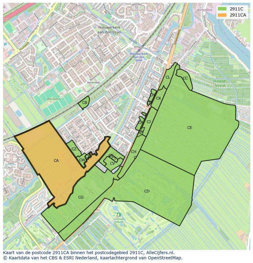 Afbeelding van het postcodegebied 2911 CA op de kaart.