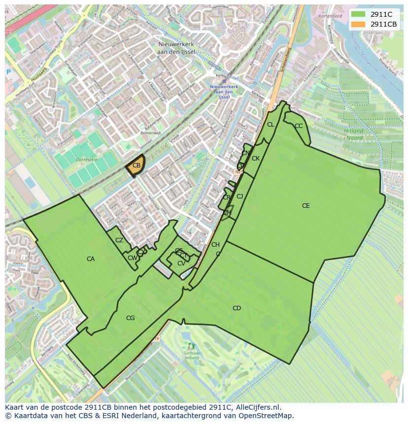 Afbeelding van het postcodegebied 2911 CB op de kaart.