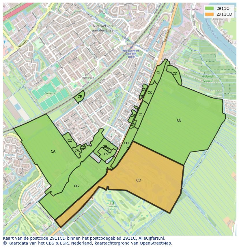 Afbeelding van het postcodegebied 2911 CD op de kaart.