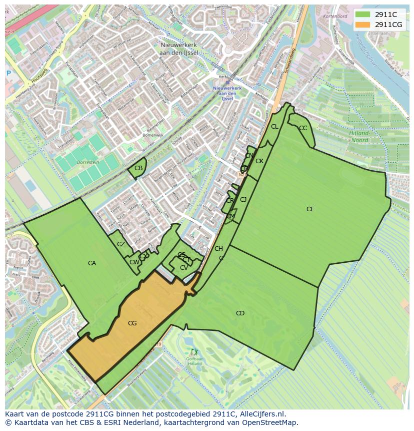 Afbeelding van het postcodegebied 2911 CG op de kaart.