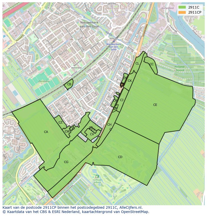 Afbeelding van het postcodegebied 2911 CP op de kaart.