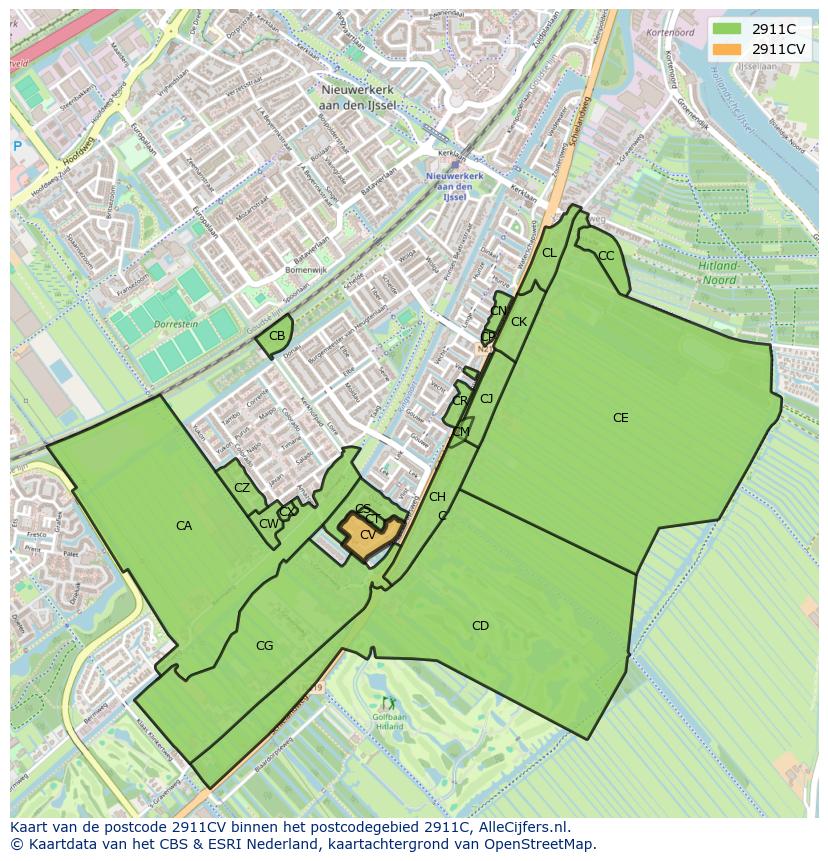 Afbeelding van het postcodegebied 2911 CV op de kaart.