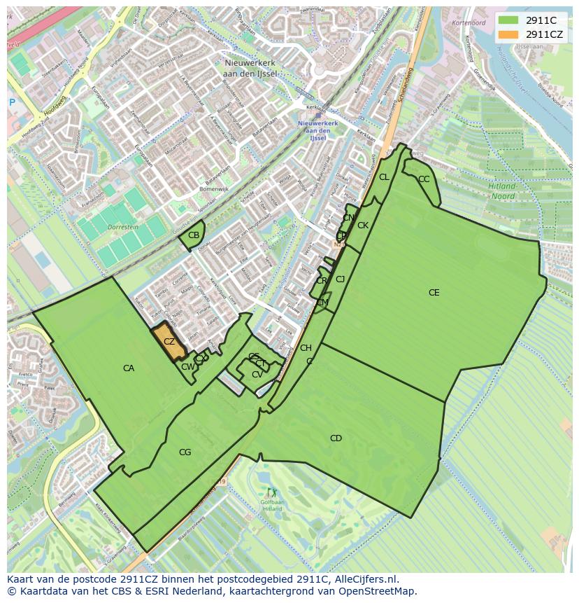Afbeelding van het postcodegebied 2911 CZ op de kaart.