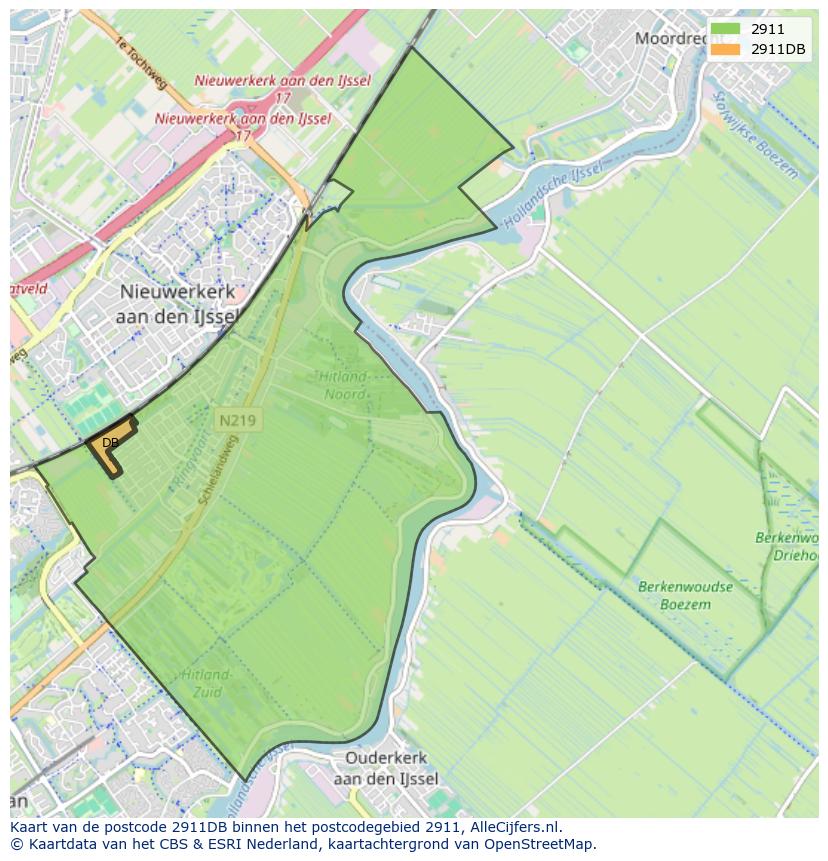 Afbeelding van het postcodegebied 2911 DB op de kaart.