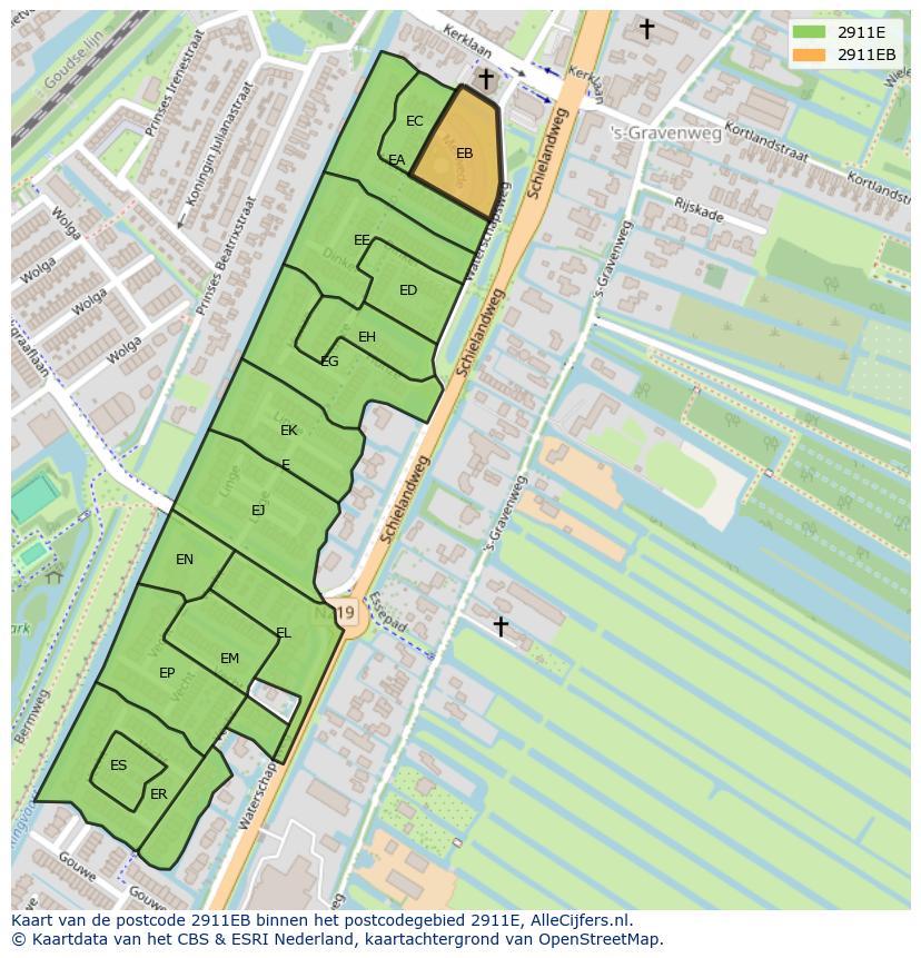 Afbeelding van het postcodegebied 2911 EB op de kaart.