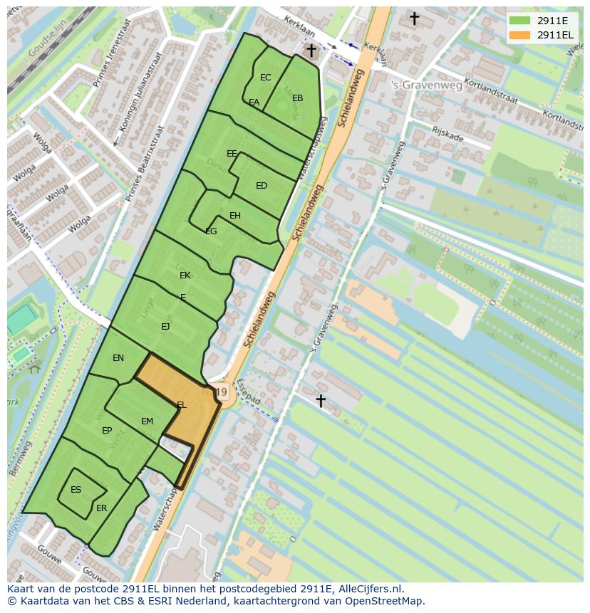 Afbeelding van het postcodegebied 2911 EL op de kaart.