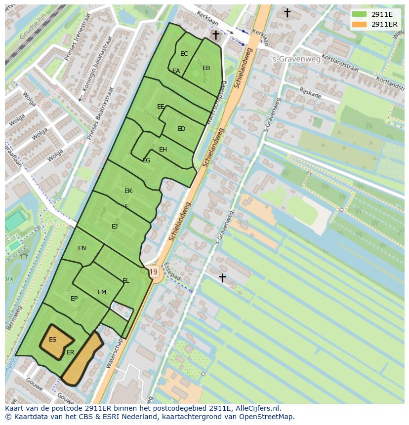 Afbeelding van het postcodegebied 2911 ER op de kaart.