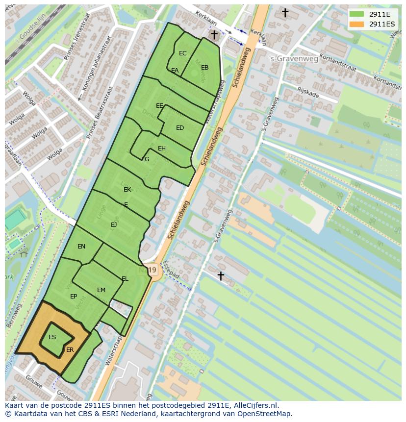 Afbeelding van het postcodegebied 2911 ES op de kaart.