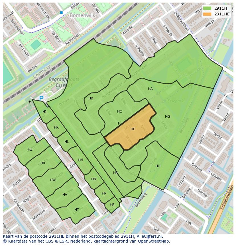 Afbeelding van het postcodegebied 2911 HE op de kaart.