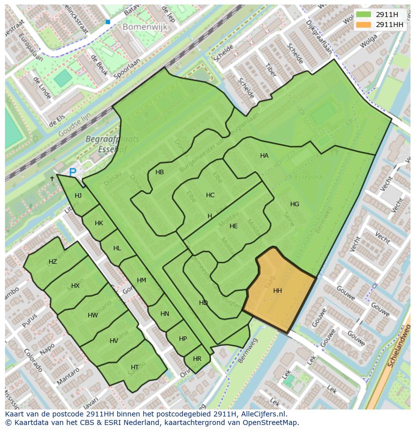 Afbeelding van het postcodegebied 2911 HH op de kaart.