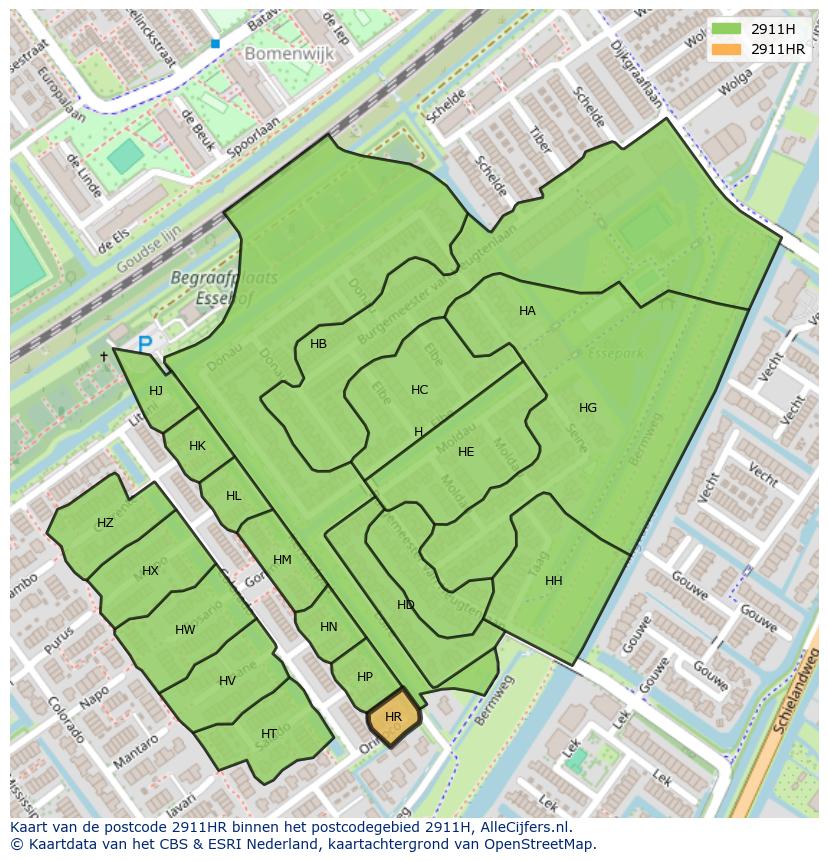 Afbeelding van het postcodegebied 2911 HR op de kaart.
