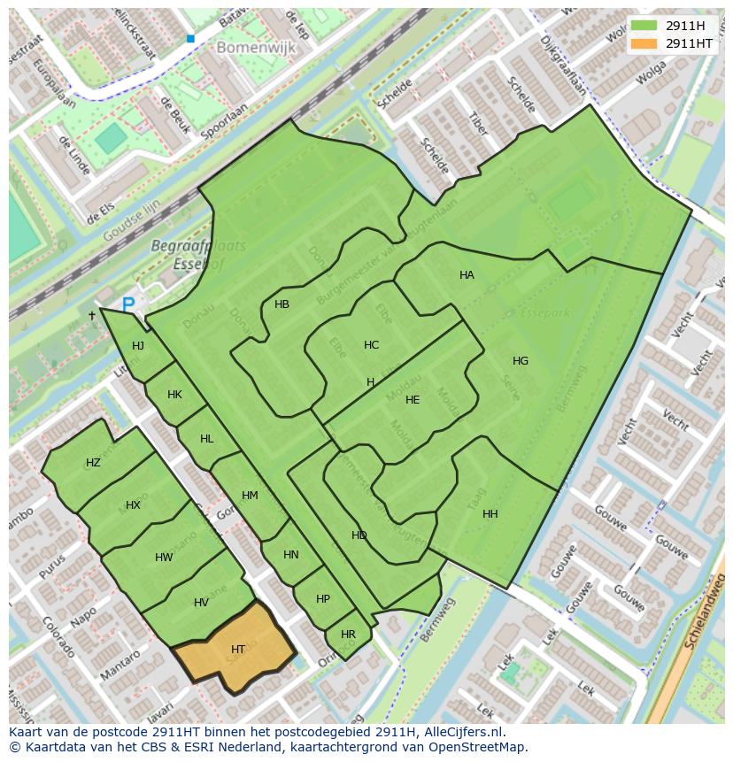 Afbeelding van het postcodegebied 2911 HT op de kaart.