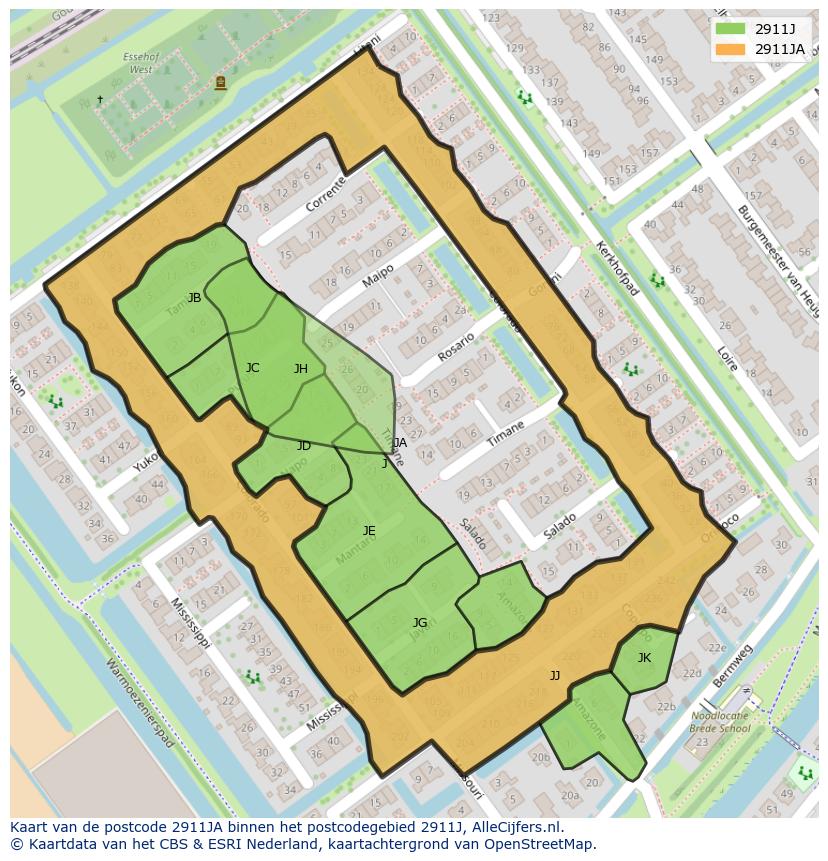 Afbeelding van het postcodegebied 2911 JA op de kaart.