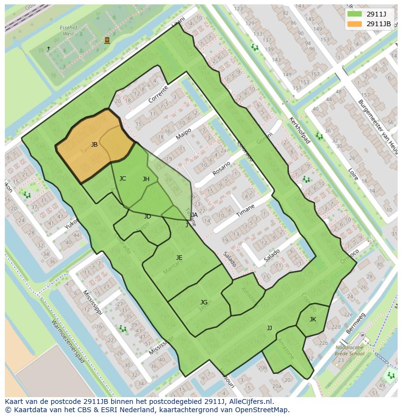 Afbeelding van het postcodegebied 2911 JB op de kaart.