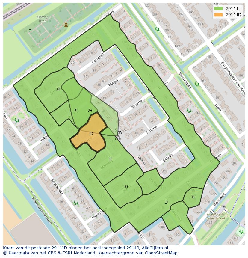 Afbeelding van het postcodegebied 2911 JD op de kaart.