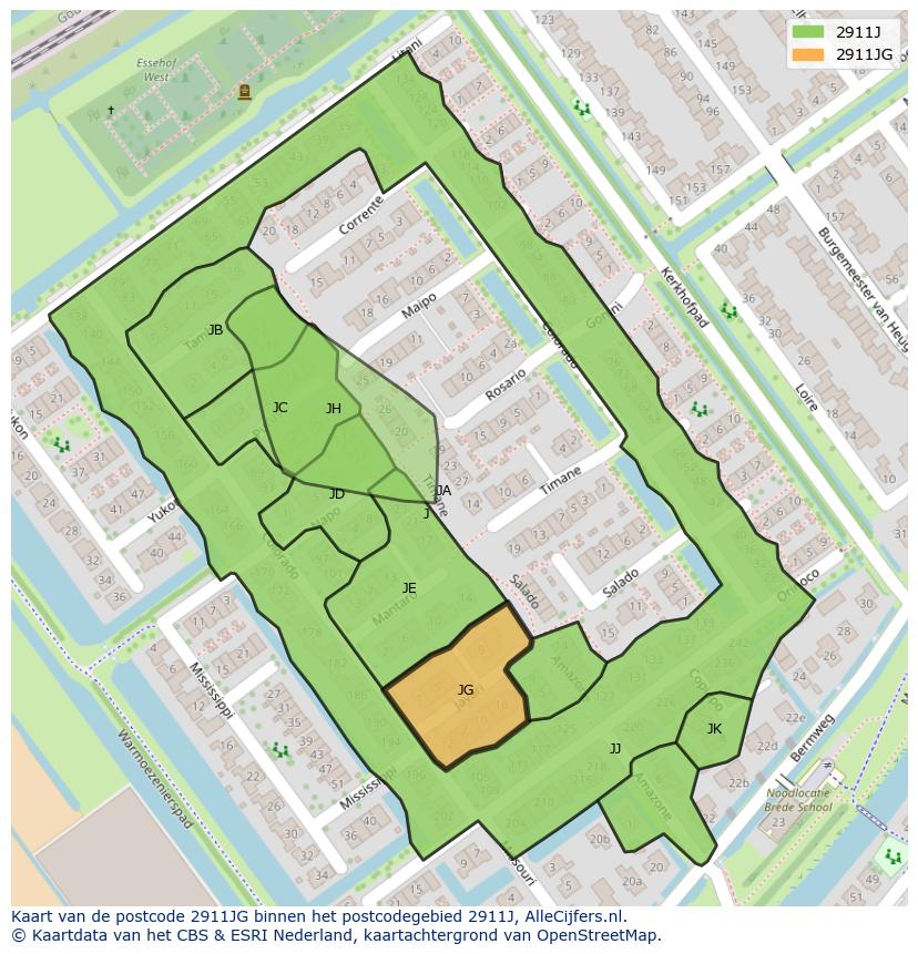 Afbeelding van het postcodegebied 2911 JG op de kaart.