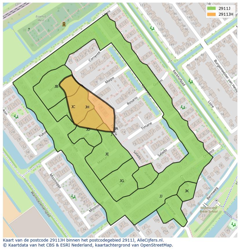 Afbeelding van het postcodegebied 2911 JH op de kaart.