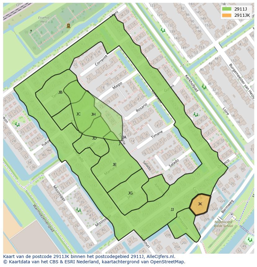 Afbeelding van het postcodegebied 2911 JK op de kaart.