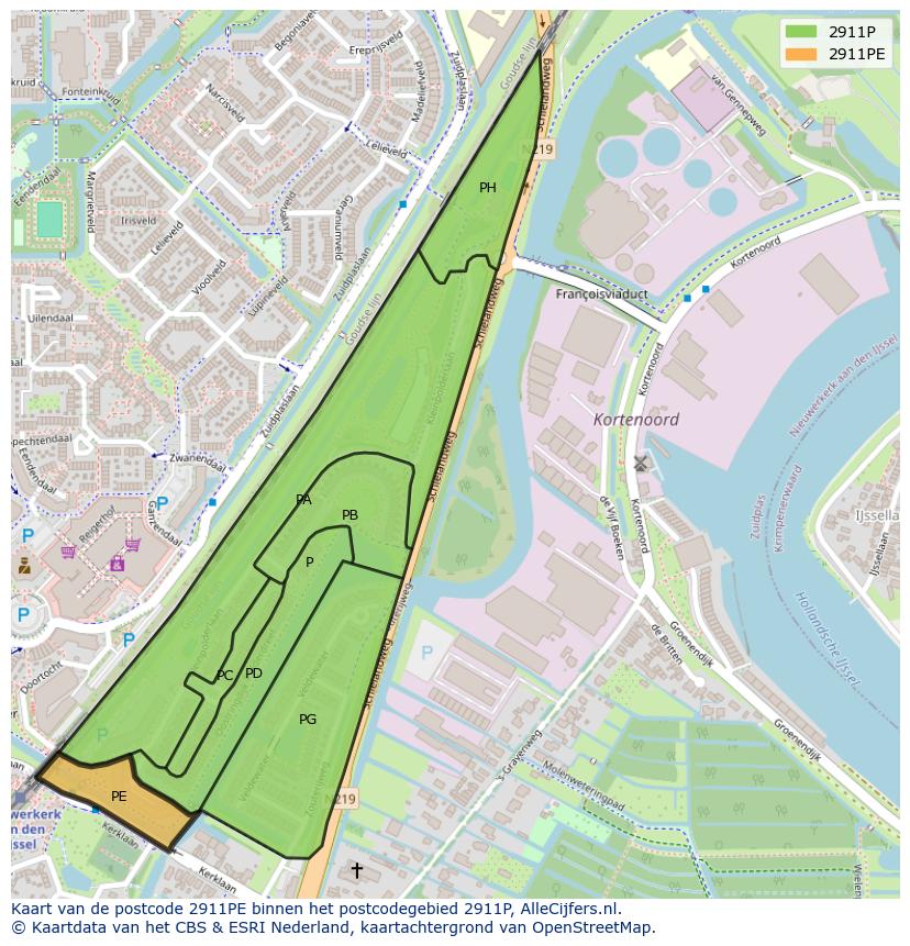 Afbeelding van het postcodegebied 2911 PE op de kaart.