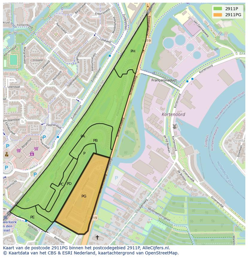 Afbeelding van het postcodegebied 2911 PG op de kaart.