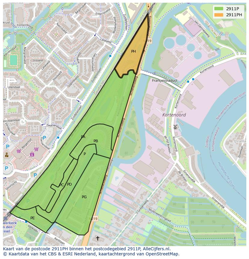 Afbeelding van het postcodegebied 2911 PH op de kaart.