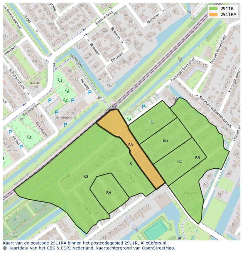 Afbeelding van het postcodegebied 2911 RA op de kaart.