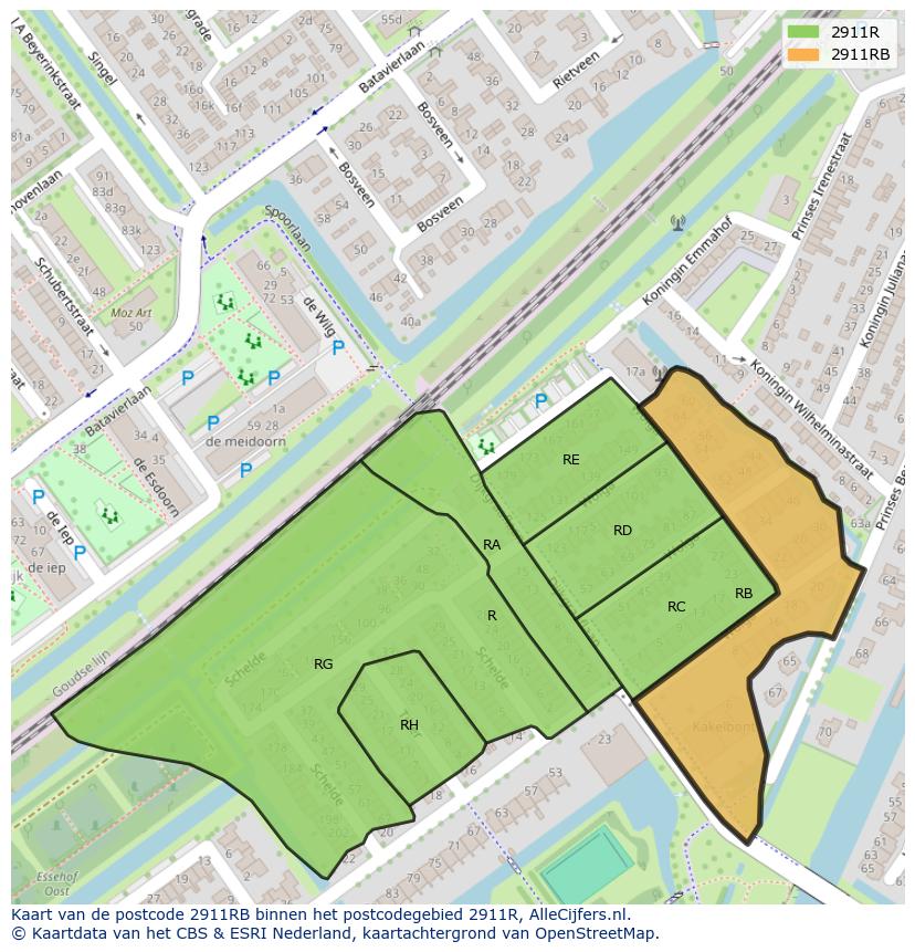 Afbeelding van het postcodegebied 2911 RB op de kaart.